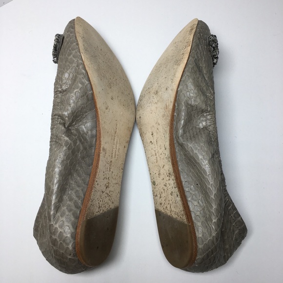 Vera Wang Lavender Gray Snake Peep Toe Flat 6.5 - Picture 5 of 7